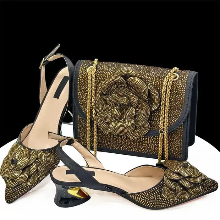 Nouveau Afrique sandale pompes chaussures avec sacs assortis dernières strass femmes africaines talo