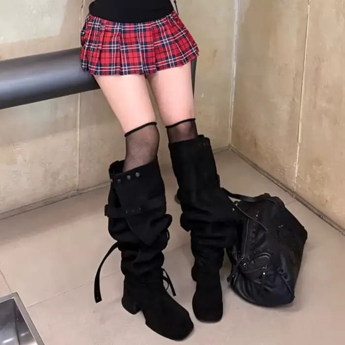 Bottes hautes à talon épais kaki pour femme, style western cowboy, rehaussantes et amincissantes, po