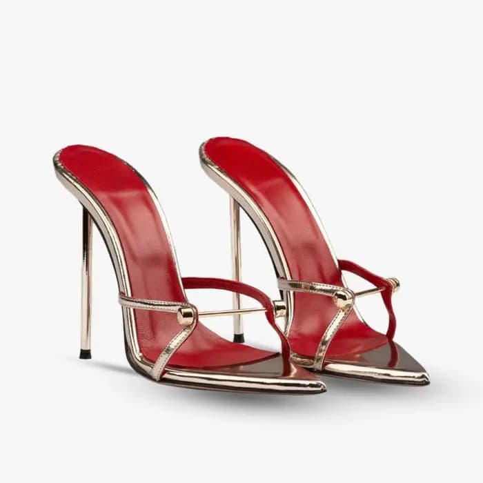 Arden Furtado 2025 été talons pointus à fins boucle en métal pantoufles Super haut talon mot pantouf