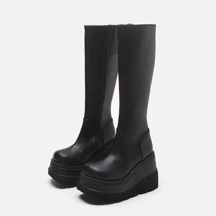 Bottes mi-tube à talons compensés pour femmes, bottes de chevalier de moto à semelles épaisses de St