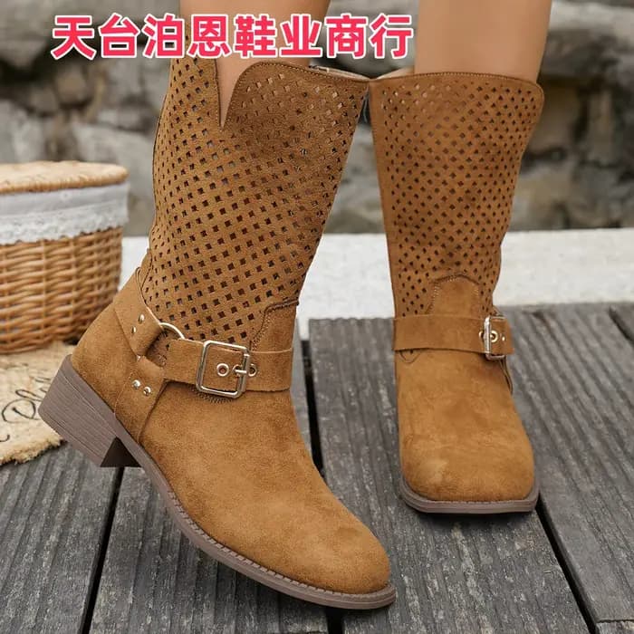Bottes mi-mollet pour femmes, bottes d'été Cool de Style ethnique rétro, bottes en maille ajourées r