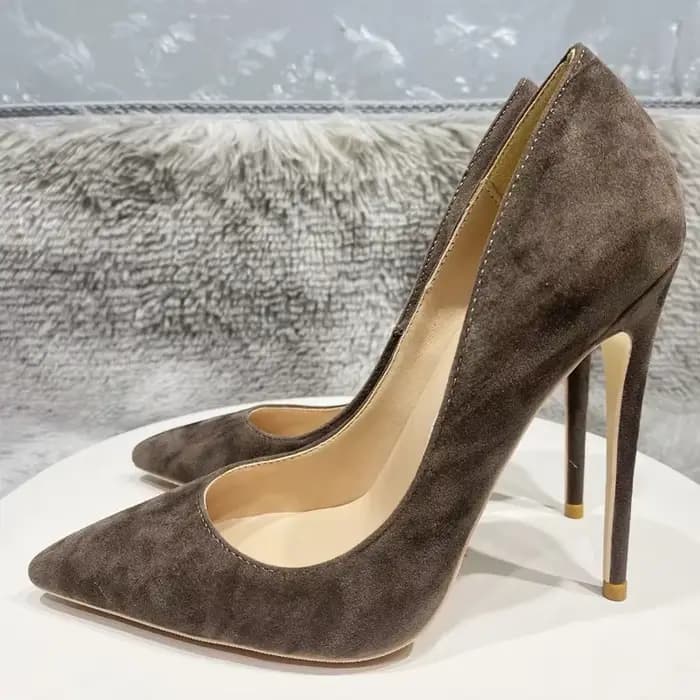 Tikicup-Escarpins pointus en daim marron café pour femme, chaussures à talons hauts, 12cm, 10cm, 8cm