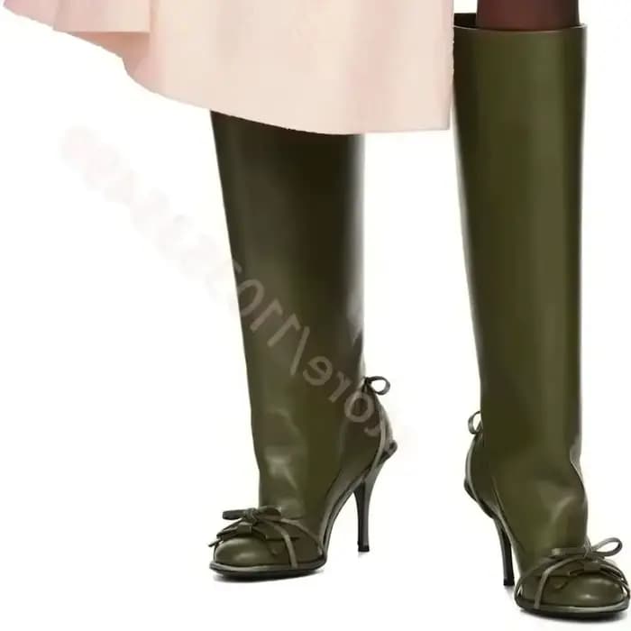 2025 automne vert rond arc genou-bottes nouveaux modèles défilé Sexy dames Stiletto botte longue noi