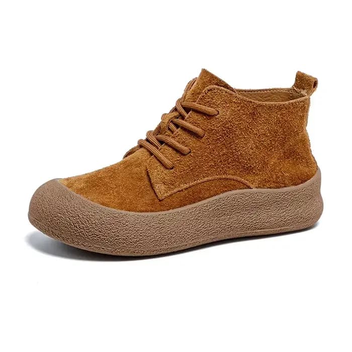 Bottines en cuir véritable pour femme, bout rond, à lacets, plates, confortables, antidérapantes, gr