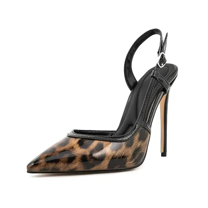 Sandales à talons hauts en cuir verni pour femmes, chaussures simples, motif léopard, diamant d'eau,