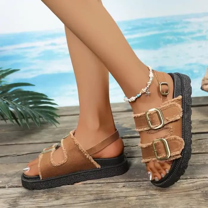 Sandales à plateforme de Cowboy pour femmes, mode d'été, talons mi-hauts, bout ouvert, pantoufles de