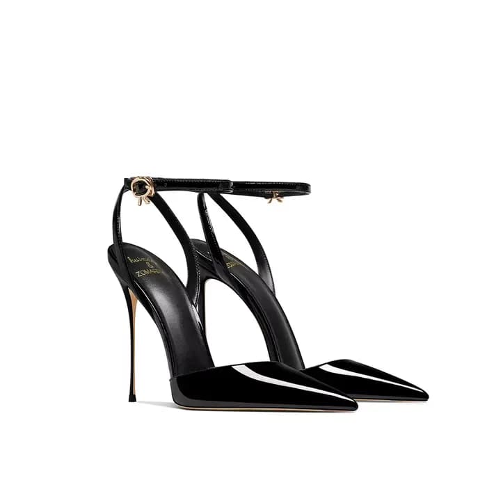 Sandales à talons hauts en cuir verni noir haut de gamme, polyvalentes et confortables, nouveau styl