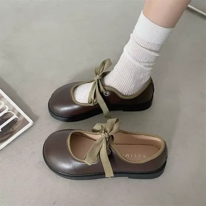 Chaussures Mary Jane à bout rond pour femmes, chaussures rétro à lacets avec nœud, plates, confortab