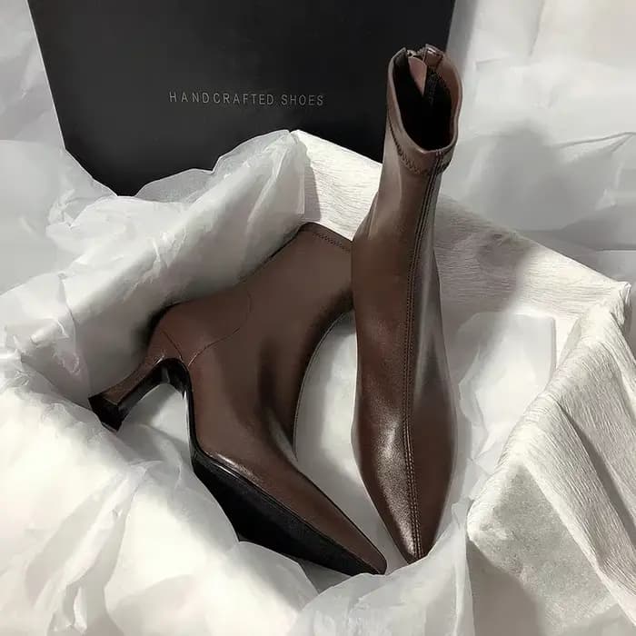 Bottines à bout pointu pour femmes, bottes courtes à la mode avec fermeture éclair au dos, talon hau