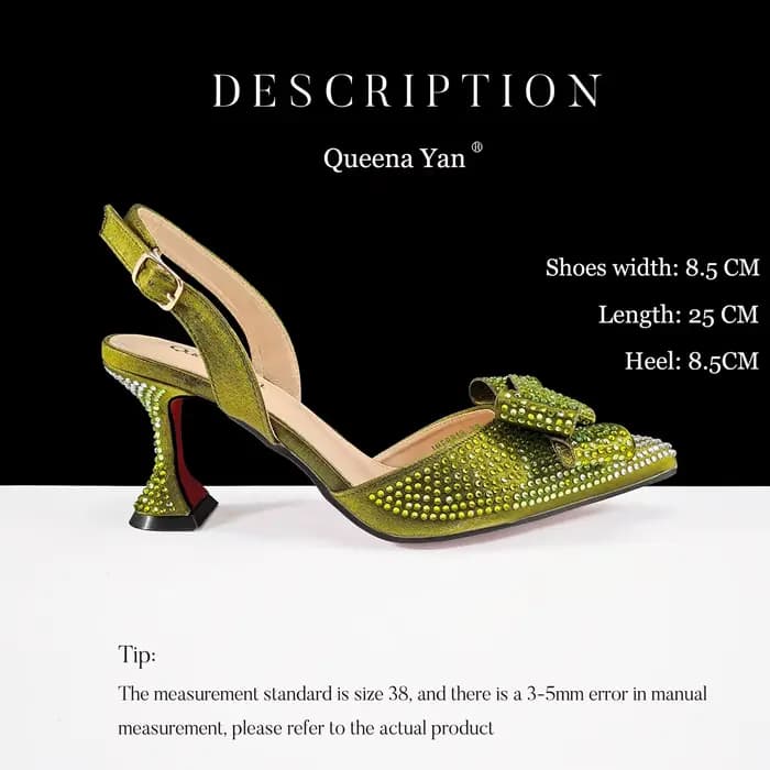 Queena Yan plus récent plein de strass Design couleur Olive dame Sheos et ensemble de sac à main orn