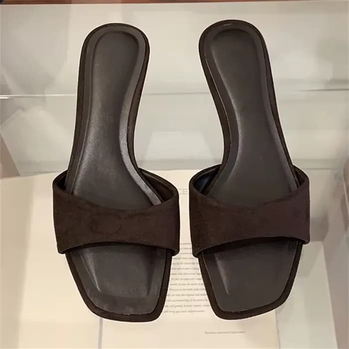 Aneikeh – Mules élégantes en daim bleu à talon carré pour femme, sandales décontractées à bout ouver