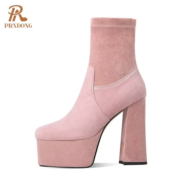 Bottes à talons hauts épais pour femmes, chaussures à semelle épaisse, couleur unie, rose, noir, aut