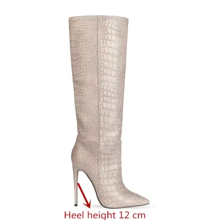 Bottes pointues à talons aiguilles pour femmes, chaussures à tube long avec manches à motif de salle