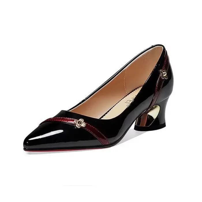 Escarpins en cuir souple pour femmes, chaussures à talons moyens épais, professionnelles, bouche peu