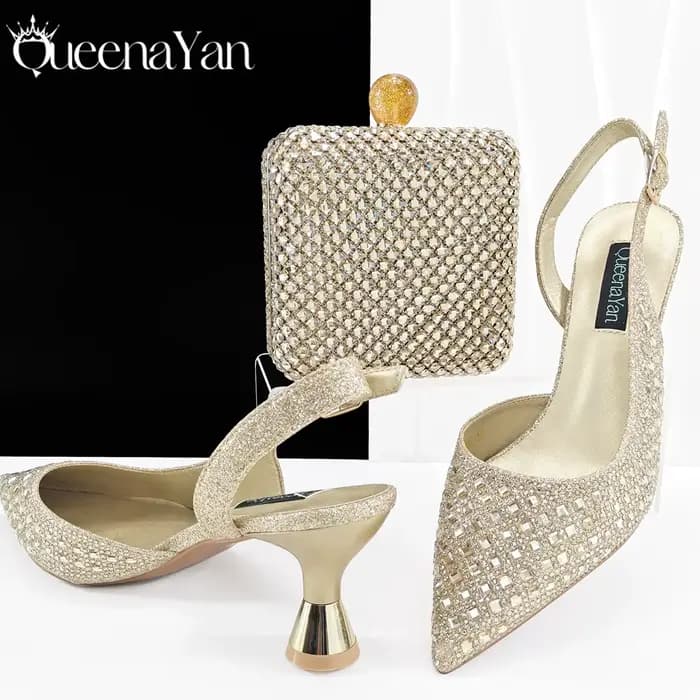 Chaussures à talons hauts et mini sac assorti Queena Yan, essentiel pour les banquets, les fêtes, le