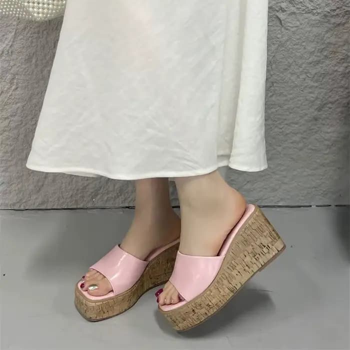 Talons noirs pantoufles été bloc chaussures compensées Sandales blanches décontracté Femme plate-for
