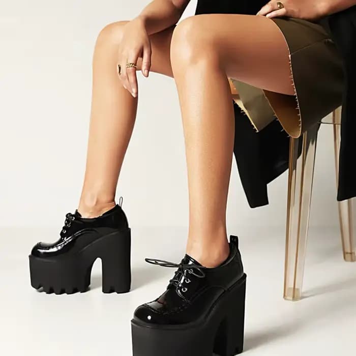 SIMLOVEbalance-Escarpins à plateforme pour femmes, chaussures Parker, gros talons, lacets, caoutchou