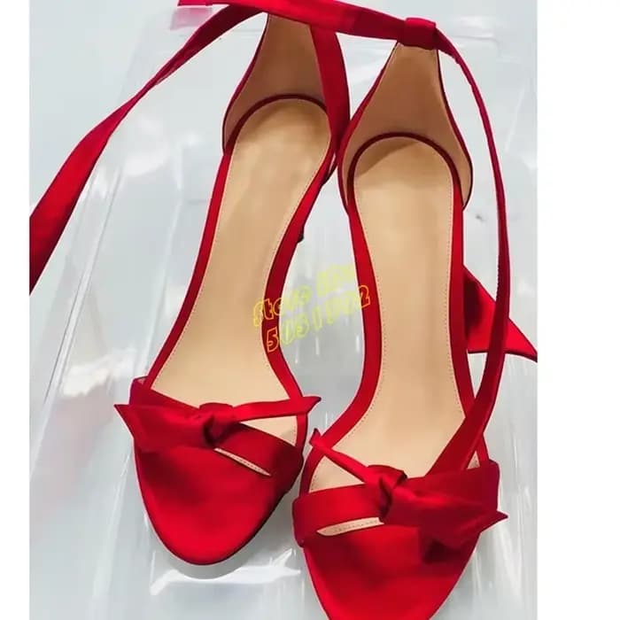Sandales à talons aiguilles en cuir nouées, blanches, rouges, noires, à bout ouvert, faites à la mai