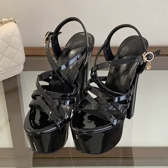 Liyke Style de piste 16CM épais talons hauts plate-forme sandales Sexy bande étroite bride à la chev