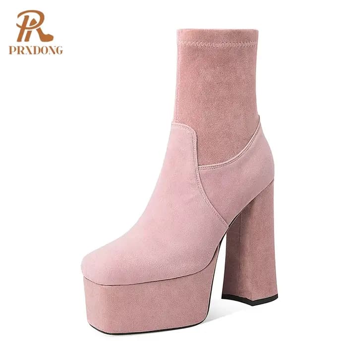 Bottes à talons hauts épais pour femmes, chaussures à semelle épaisse, couleur unie, rose, noir, aut