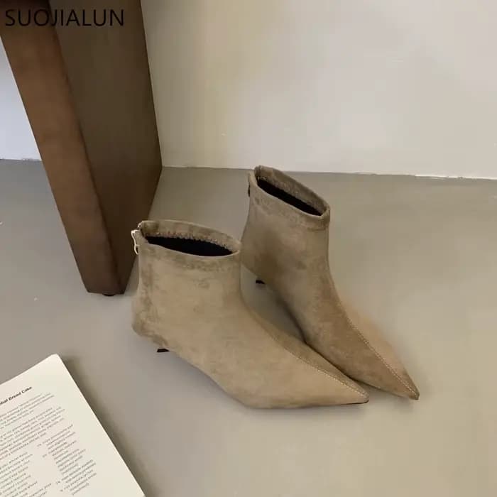 SUOJIALUN-Bottes Courtes à Talons Hauts et Fins pour Femme, Chaussures d'Hiver Élégantes, Nouvelle M