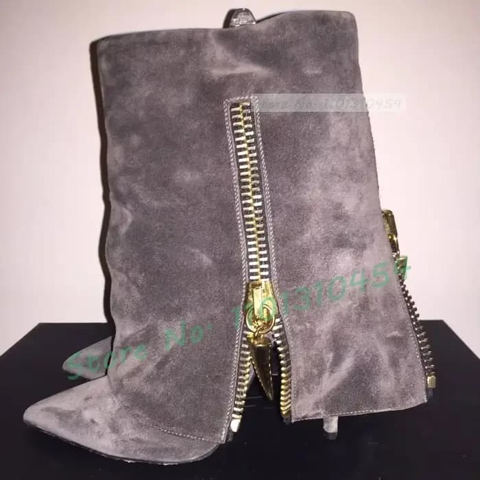 Bottines décoratives à fermeture éclair dorée pour femmes, chaussures élégantes à bout pointu, talon