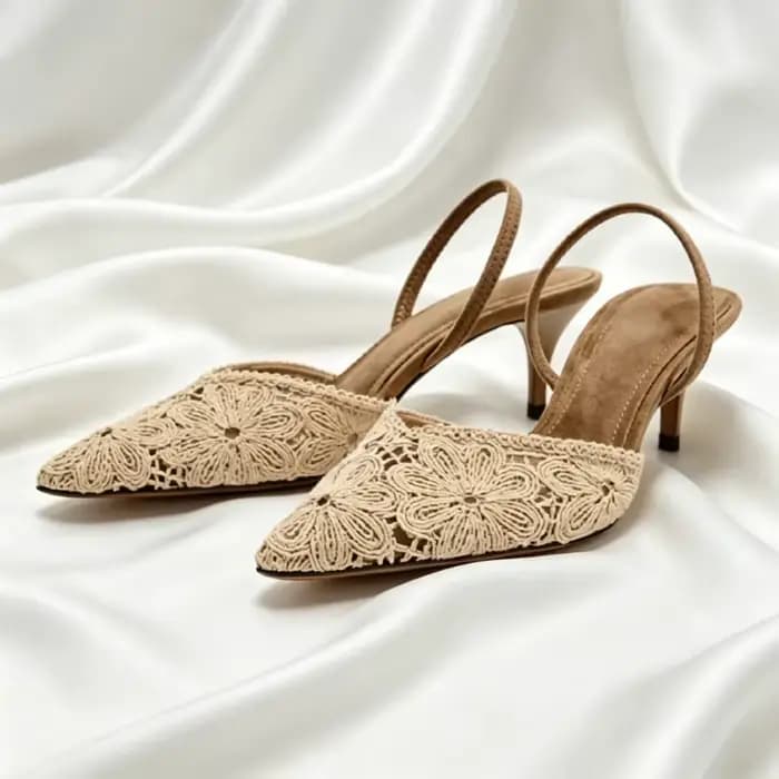 Escarpins Slingback Brodés de Luxe pour Femme – Sandales Stiletto en Faux Daim de Haute Qualité – Ch