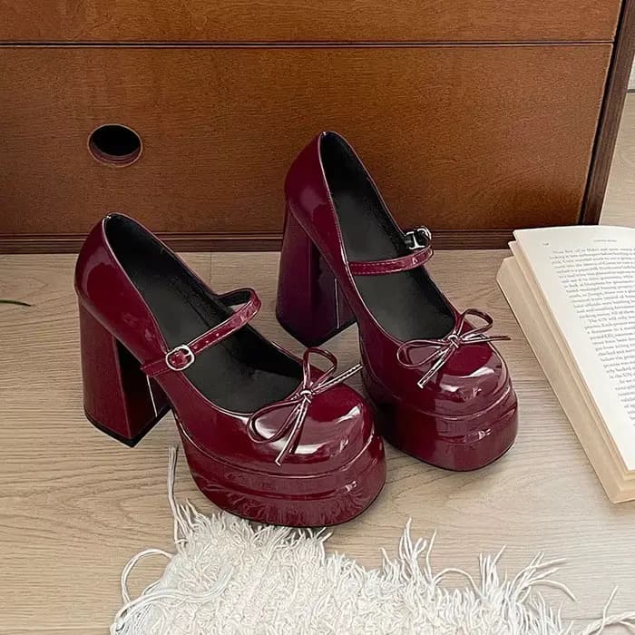 Chaussures à talons hauts carrés pour femmes, chaussures Mary Jane à la mode avec nœud papillon, cha