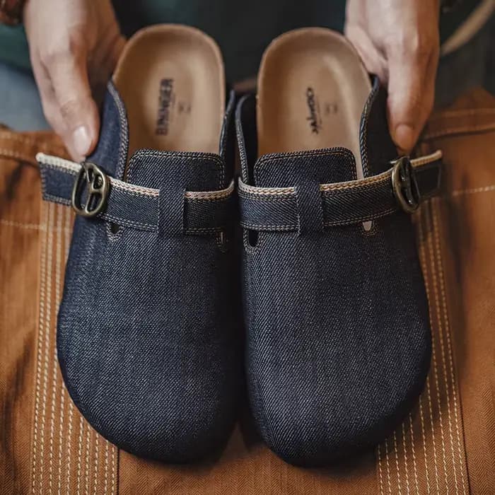 Maden Vintage Summer Denim Mules Chaussures à enfiler en liège respirantes pour hommes Sandales régl