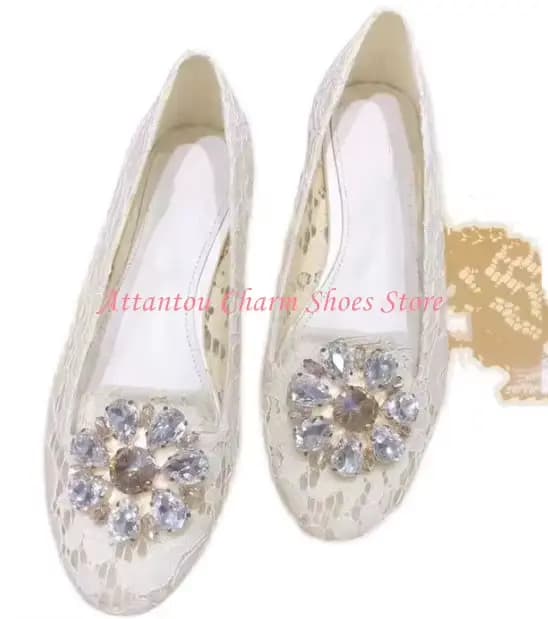 Nouvelles chaussures plates pour femme à bout rond avec décoration florale en cristal, chaussures dé