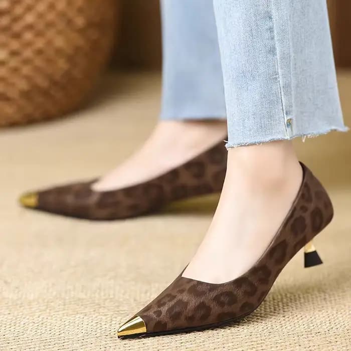 Escarpins à talon chaton, nouvelle collection automne, à bout pointu métallique, décolletés, imprimé