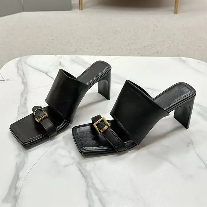 Nouvelles mules en cuir pour femme, style créateur, à talon carré et bout carré, avec bride large à 