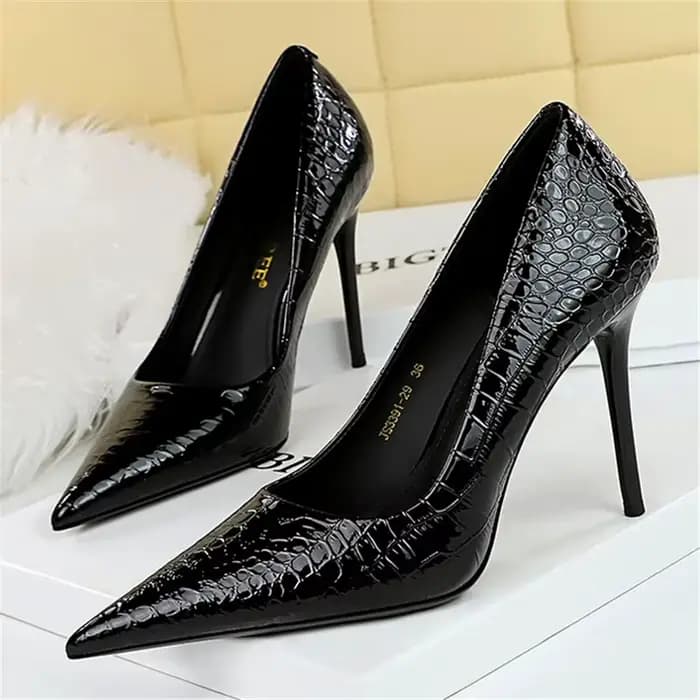 Escarpins à talons aiguilles pour femmes, 10cm, bout pointu, vert, couleur chair, bureau, Serpentine