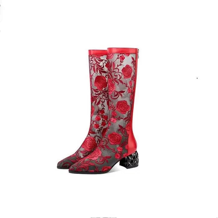 FHC-Bottes Sandales Hautes au Genou pour Femme, Chaussures en Maille, sulfBotas en Dentelle Brodée d