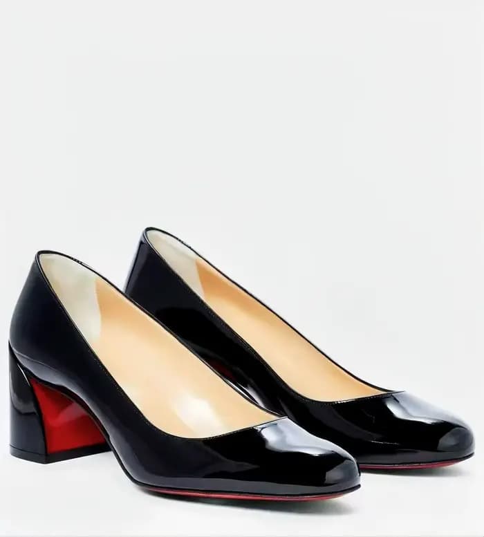 Escarpins en cuir verni noir pour femmes, chaussures simples à semelle rouge, talons hauts, bout ron