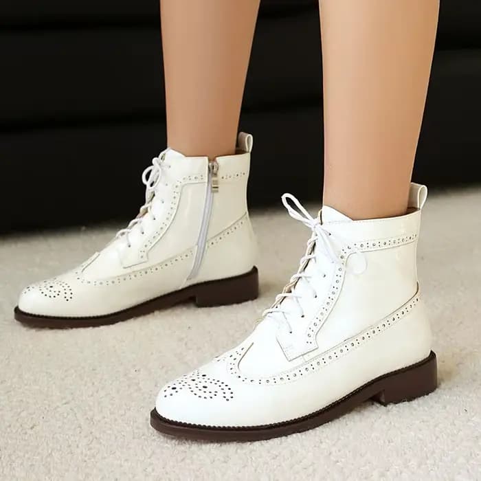 SIMLOVEYO 2025 brillant femmes bottines bout rond bloc talons 3.5 cm fermeture éclair à lacets grand
