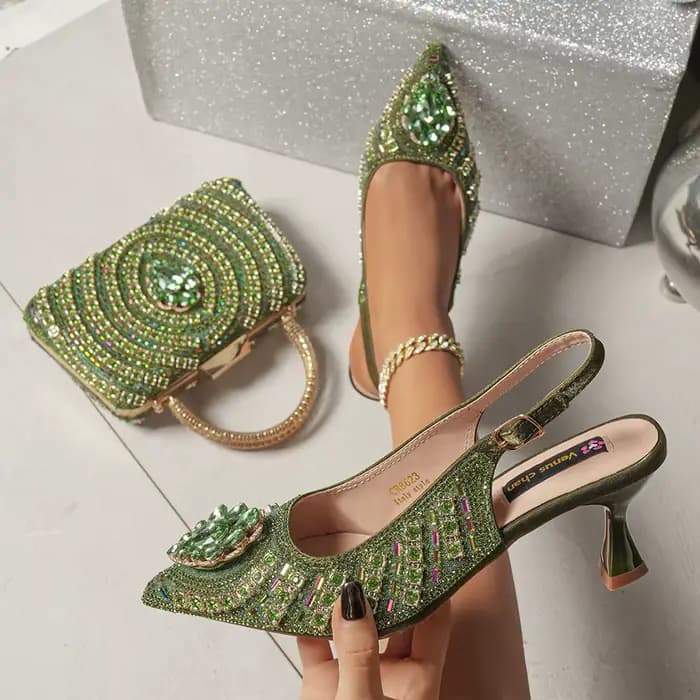 Venus Chan 2025 escarpins élégants à bout pointu avec strass avec ensemble de sacs assortis chaussur