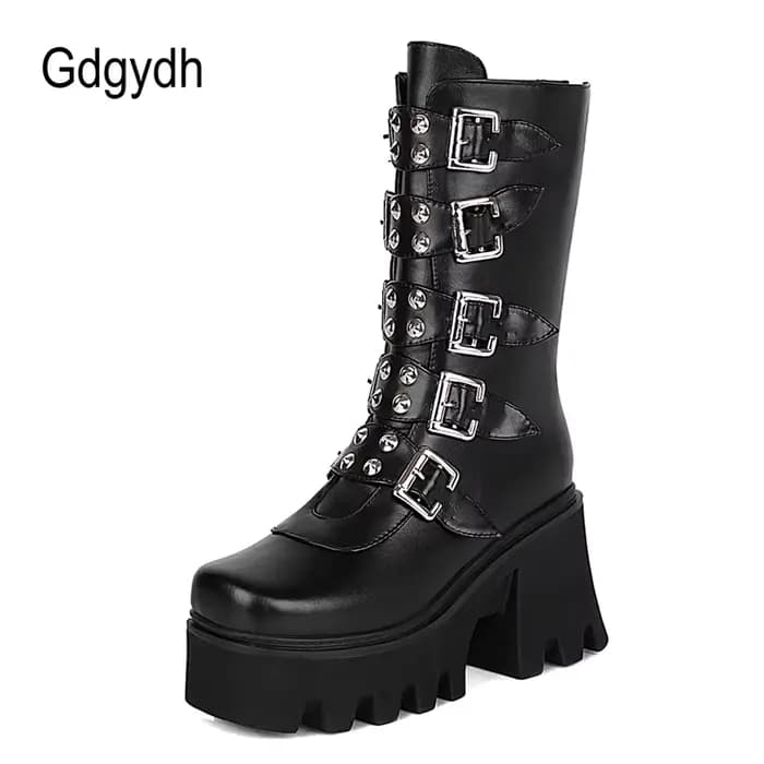 Gdgydh-Bottes à Plateforme Gothiques Punk pour Femme, Chaussures Noires avec Fermeture Éclair Milita