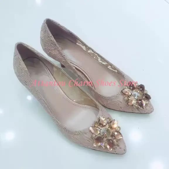 Escarpins sexy en dentelle et cristal pour femme, talons fins de 6/9 cm, chaussures de soirée, de ma