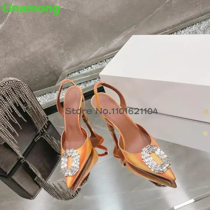 Escarpins de luxe en cristal circulaire, talon haut fin, Parker pointu, sangle arrière, Slingback, m