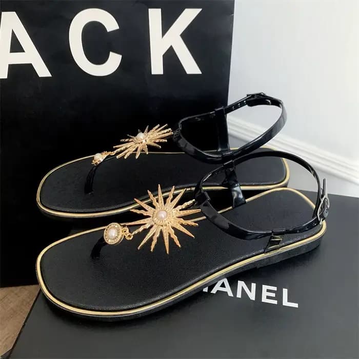 Sandales d'été pour femme à boucle tournesol, couleur unie, bout rond, antidérapantes, style tongs, 