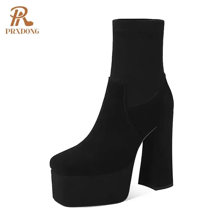 Bottes à talons hauts épais pour femmes, chaussures à semelle épaisse, couleur unie, rose, noir, aut