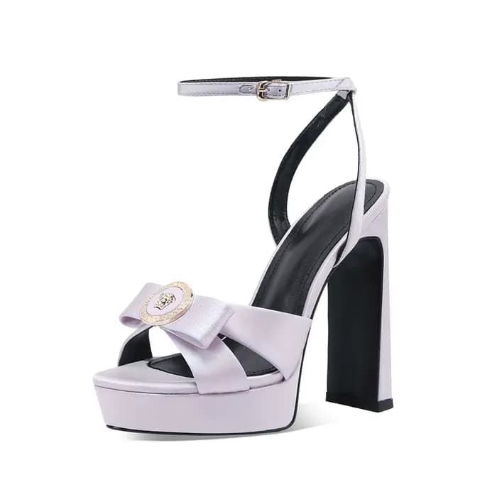 Arden Furtado – sandales d'été à plateforme en satin violet, bout rond, nœud papillon, talon très ha