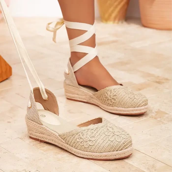 Sandales compensées en corde de lin tressée à bout ouvert, style romain, grandes tailles, pour femme