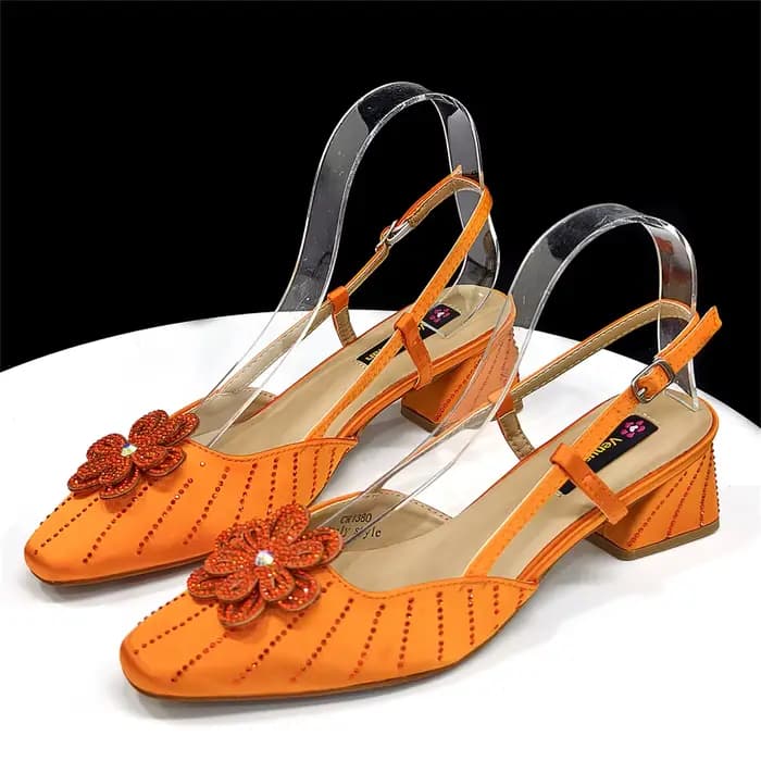 Venus Chan Ensemble de pochette élégante à talons orange et strass pour femme - Parfait pour les fêt