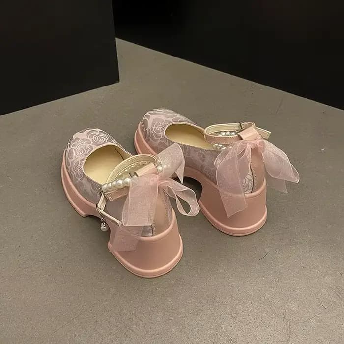 Escarpins gothiques roses Kawaii pour femmes, chaussures Lolita à talons hauts sur talon et bout ron