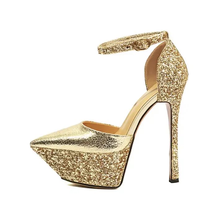Sandales dorées brillantes pour femmes, chaussures Sexy à talons hauts de 15cm, plateforme étanche, 