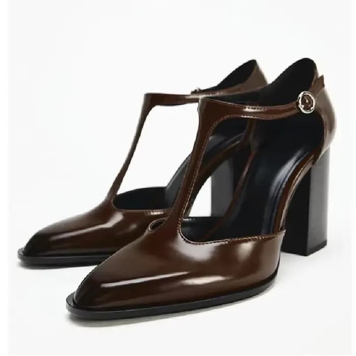 Escarpins de luxe de styliste pour femmes, rétro marron, en cuir verni, boucle à la cheville, chauss