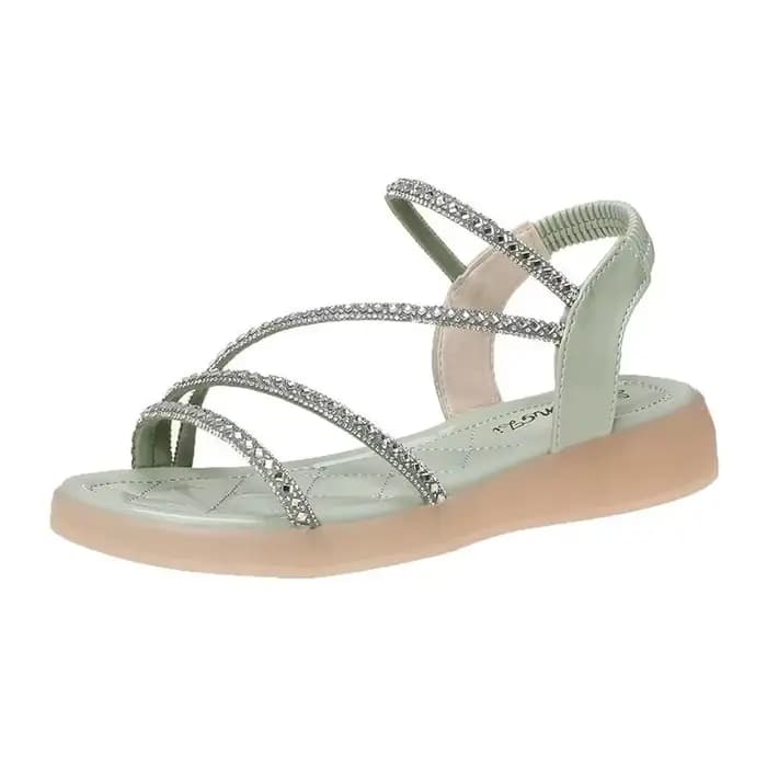 Sandales tendance pour femmes avec strass, nouvelle collection été 2024, style romain à talon plat e
