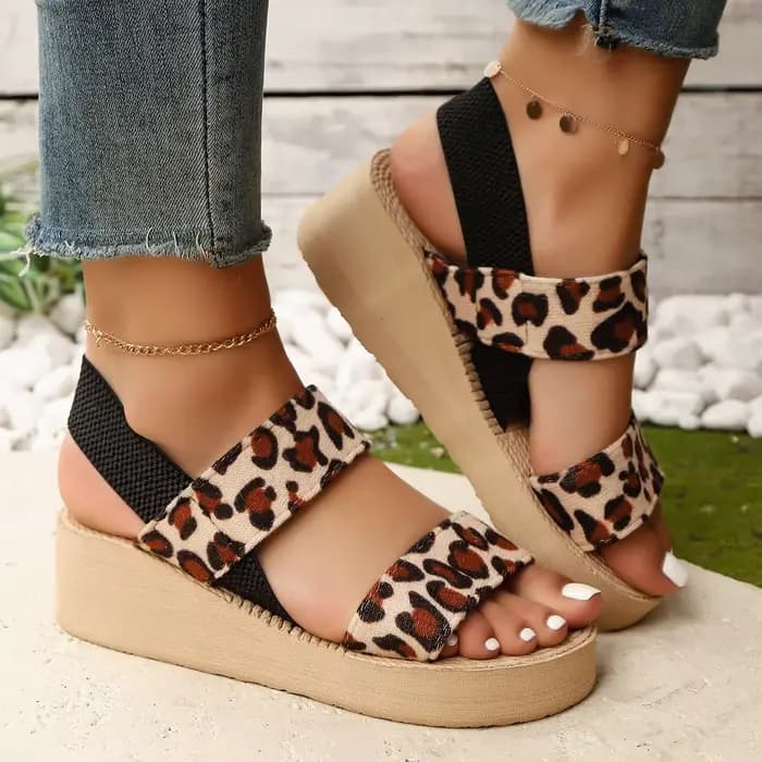 Sandales compensées style Loepard pour femmes, chaussures d'été à plateforme, semelle souple en EVA,